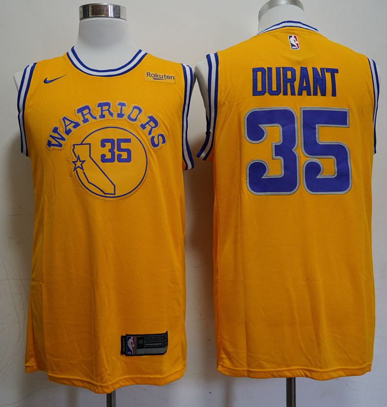 Men Golden State Warriors 35 Durant Yellow Nike Game NBA Jerseys